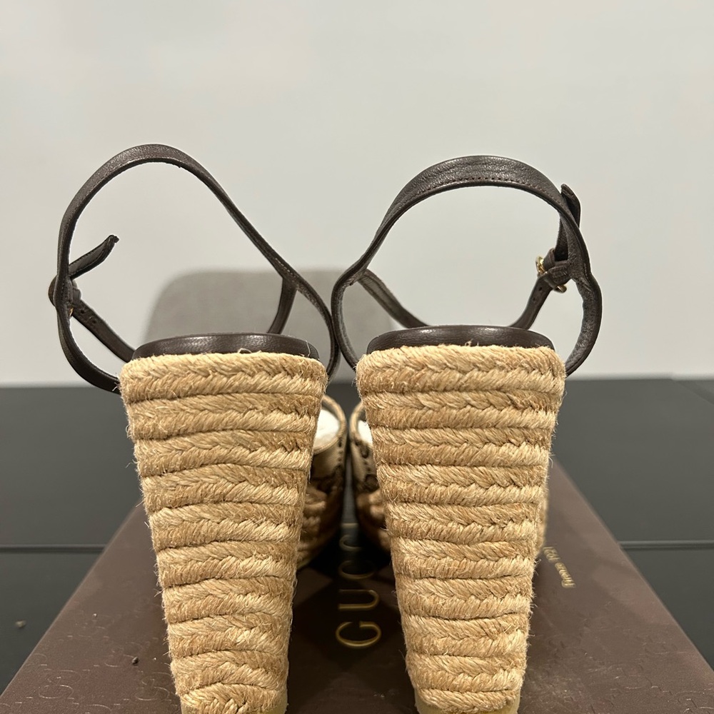 Gucci Tan and Brown Wedge Sandals - Picture 4 of 13